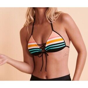 Body Glove Women SMALL Bikini Top Triangle Padded Push-Up Stripes Colorful NEW